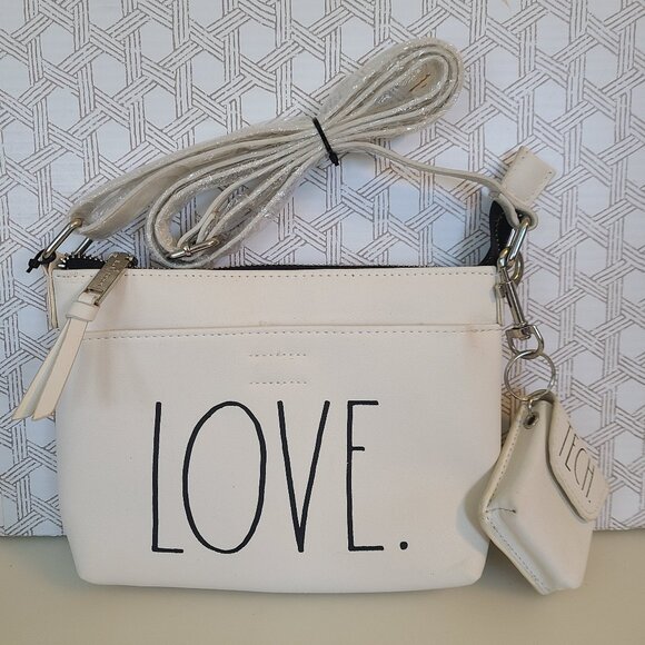 Rae Dunn 2Pc Set LOVE. TECH. Purse & Ear Pod Case White - Crossbody Strap - Picture 1 of 10